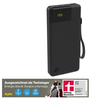 Produktbild von AQIILA Powerbank Powerbird B20+, 65 W, 20.000mAh, 1x USB-A, 2x USB-C, schwarz