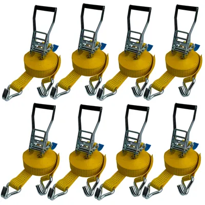 Produktbild von 8 x LKW  Ratschen Zurrgurt 2-teilig 5 x 800 cm Gelb Spitzhaken ZC52081