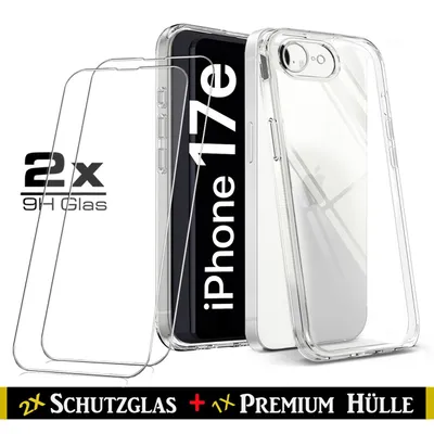 Produktbild von Für iPhone 17e ( 6.1" ) Transparent Silikon Handy Schutz Hülle + 2 Stück Panzerglas 9H , HD Schutzglas