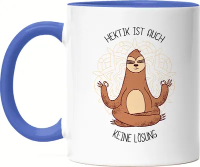 Produktbild von Hektik Ist Keine Lösung Tasse Blau Meditation Lustig Spruch Ironie Faultier Geschenk-Idee Bürokollegen Chillen