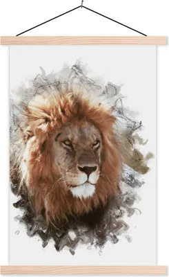 Produktbild von MuchoWow® Textilposter Löwe - Farbe - Farben 120x180 cm mit holzfarbenen Rahmen - Textil-Plakat