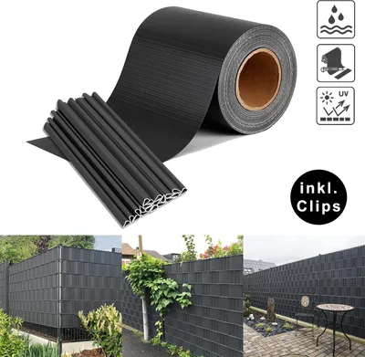 Produktbild von XMTECH 140mx19cm Fólie na ochranu soukromí PVC Privacy Strip s 60 upevňovacími klipy Fólie na plot s dvojitou tyčí pro zahradní plot, antracitová barva