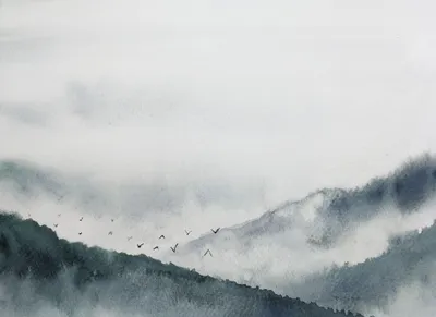 Produktbild von Landschaft Tapete in Schwarz Weiß | Berg Fototapete in Grau ideal für Schlafzimmer und Büro | Aquarell Fototapete mit Be