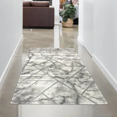 Produktbild von Designerteppich I Marmoroptik und Glanzfasern I Grau Größe - 80 x 150 cm