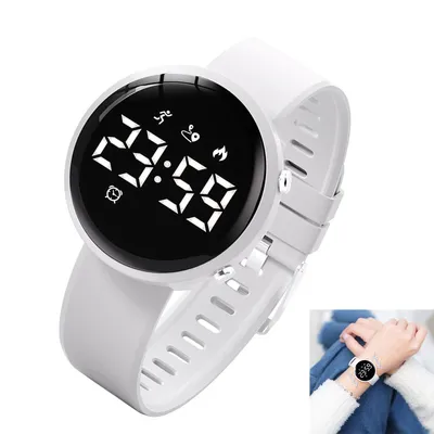 Produktbild von LED Elektronische Uhr Kinder,Digitale Fitness Uhr für Kinder,Multifunktion, Wasserdicht, Nachtlicht, Vibrationsalarm, Wiederaufladbar, Weiß
