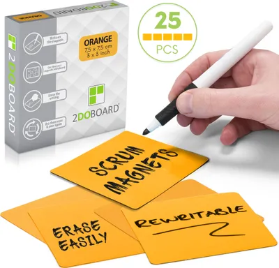 Produktbild von 2DOBOARD Beschreibbare Magnete - 7,5 x 7,5 cm Orange - 25 Stück - Kanban Magnete, Scrum Magnetische Karten oder Magnetstreifen beschreibbar für Whiteboard und Kühlschrank (Orange)