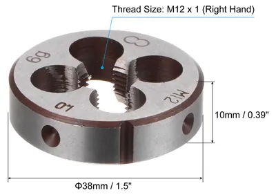 Produktbild von 2 Stš¹ck Runde Schneideisen, Metrisches M12 x 1 Gewinde (Rechtsgewinde), Schneidwerkzeug aus legiertem Werkzeugstahl zur Reparatur von Schrauben