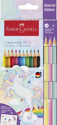 Productafbeelding van FABER-CASTELL 201542 Kleurpotloden Colour GRIP Eenhoorn - 10+3 kleuren, kartonnen etui inclusief stickers