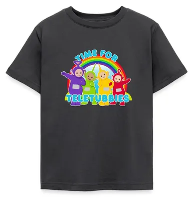 Produktbild von Spreadshirt Teletubbies Time For Teletubbies Kinder T-Shirt, 122/128 (7-8 Jahre), Dunkelgrau