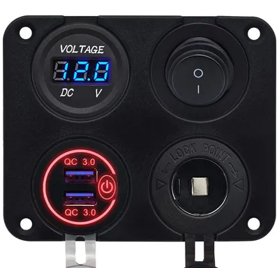 Produktbild von ProRide 12V USB-Ladegerät 2x QC3.0, Voltmeter & Schalter, 12/24V-Buchse