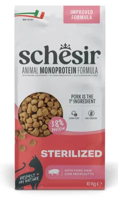 Obrázok produktu pre Schesir Monoproteínové sterilizované suché krmivo pre mačky so šunkou 10 kg