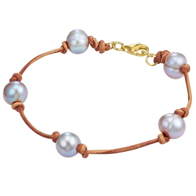 Produktbild von Valero Pearls Leder-Armband Sterling Silber Süßwasser-Zuchtperle 19,0 cm 50100196