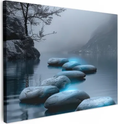 Produktbild von MuchoWow® - Leinwandbilder - Steine - Wasser - Bäume - Natur, Wandbild, Wanddeko Bilder Wohnzimmer, 80x60 cm