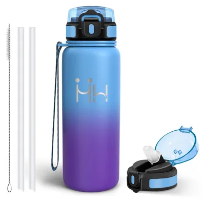 Produktbild von Edelstahl Trinkflasche 750ml mit Strohhalm, Wasserflasche Mulbijeo, silber