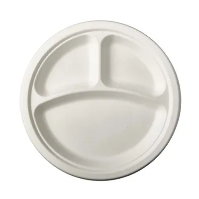 Produktbild von Papstar Teller, Zuckerrohr "pure" 3-geteilt Ø 23 cm · 2 cm weiß 10 x 50 Stück