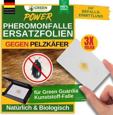 Produktbild von Green Guardia Ersatzklebeflächen mit Pheromon-Lockstoff-3x Fallen- Nachfüll-Set für Kunststoff-Fallen, Pelzkäfer Falle, Natürlich & Wirksam