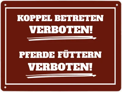 Produktbild von Betreten und Pferde füttern verboten Koppel-Metallschild XL in 21x28 cm in rot