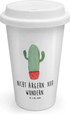 Produktbild von Mr. & Mrs. Panda Thermobecher Kaktus Wut - Weiß - Geschenk, ToGo Kaffeebecher, Chefin, Kakteen, Büro, To Go Becher, Kollege, wütend, Thermokaffeebecher