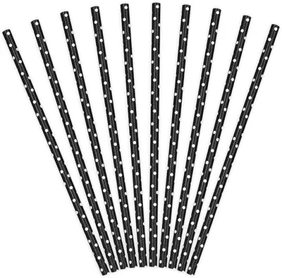 Produktbild von Papierstrohhalme mit Punkten 19cm schwarz weiß 10er Set