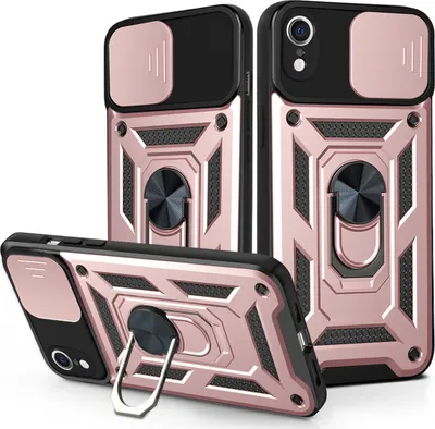 Produktbild von iPhone XR Hülle mit 360° Drehbarer Magnetische Ring Ständer Halter Dia Kameraschutz TPU Bumper Silikon Schutzhülle für iPhone XR Rosa