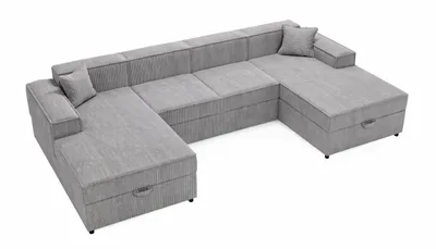Productafbeelding van ANMIL Hoekbank SANTI, U-vorm, 320 x 79 x 166 cm, lichtgrijs. Slaapbank met bedfunctie en 2 opbergvakken. Bekleding: POSO-cord