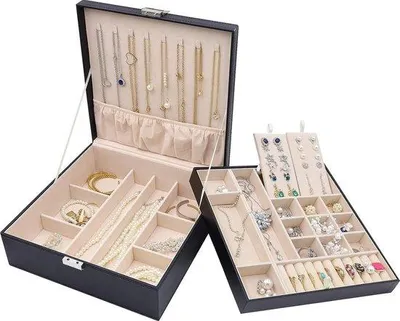 Productafbeelding van Famanu sieradendoos organizer voor kettingen, oorbellen, armbanden, ringen en accessoires - zwart