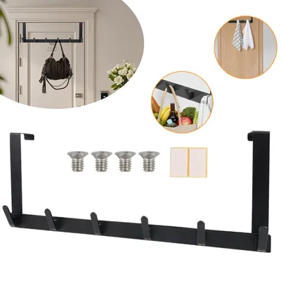 Produktbild von Türgarderobe mit 6 Haken, Türhaken Zum Einhängen, Kleiderhaken Tür für Badezimmer Türhakenleiste