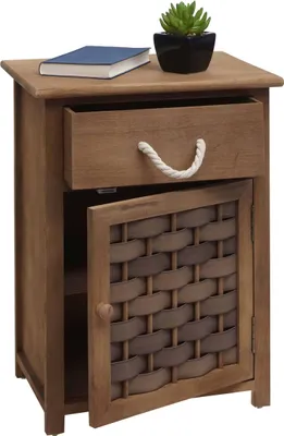 Obrázok produktu pre Komoda HWC-K83, skrinka so zásuvkami, drevo 55x39,5x28,5cm ~ tmavohnedá, polyratan tmavohnedá
