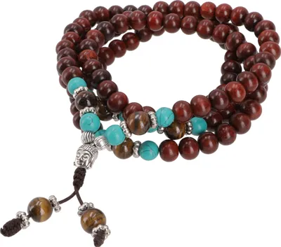 Produktbild von Tibetische Mala aus Halbedelsteinen, Buddhistische Gebetskette, Meditationskette, Yoga Kette - Türkis Modell 3, Braun, Ketten & Modeschmuck für den Hals