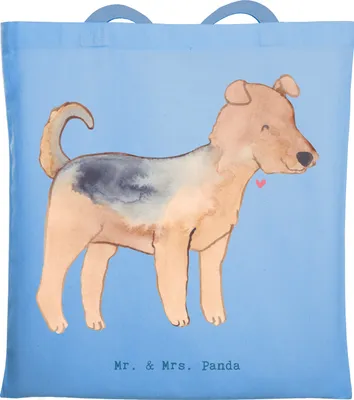 Produktbild von Mr. & Mrs. Panda Schultasche Airedale Terrier Moment - Sky Blue - Geschenk, Tasche, Tote Bag, Baumwollbeutel, Jutebeutel, Shopping