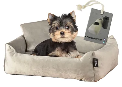 Produktbild von Rohrschneider Hundebett Kuschelsofa Hund Weich + Hundekotbeutelset, Farbe:taupe, Größe:S