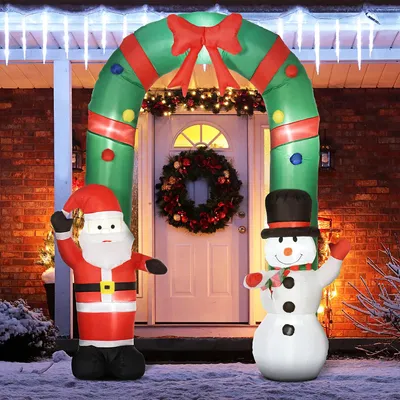 Produktbild von Aufblasbare Weihnachtsdeko Torbogen mit Weihnachtsmann und Schneemann inkl. Gebläse LED-Beleuchtung 198 x 80 x 245 cm