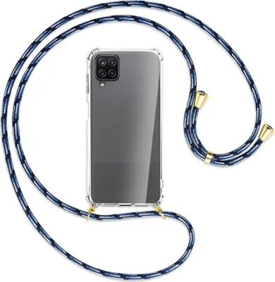 Produktbild von Handykette Backcover-Schutzhülle mit Band (Metall goldfarben) für Samsung Galaxy A12 - Blautöne