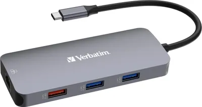 Obrázek produktu pro Verbatim CMH-09, USB typu C, HDMI, RJ-45, USB 3.2 Gen 1 (3.1 Gen 1) Type-A, USB 3.2 Gen 2 (3.1 Gen 2) Type-A, USB 3.2 Gen 2..., MicroSD (TransFlash), SD, 10000 Mbit/s, 60 Hz, Stříbrná