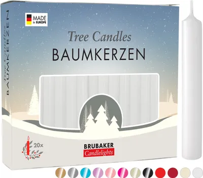 Image de BRUBAKER Bougies d'arbre en cire - Bougies de Noël pour pyramides de Noël et arcs de lumière - Bougies pour pyramides de Noël, 20 pièces, blanc