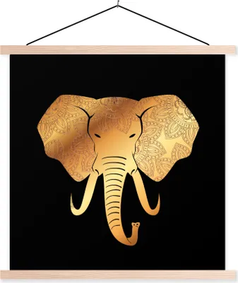 Produktbild von MuchoWow® Textilposter Elefant - Gold - Blumen 120x120 cm mit holzfarbenen Rahmen - Textil-Poster