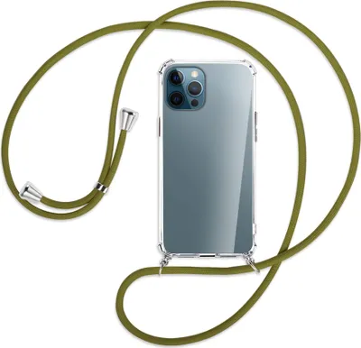 Produktbild von Handykette Backcover-Schutzhülle mit Band (Metall silberfarben) für Apple iPhone 12 Pro Max - khaki