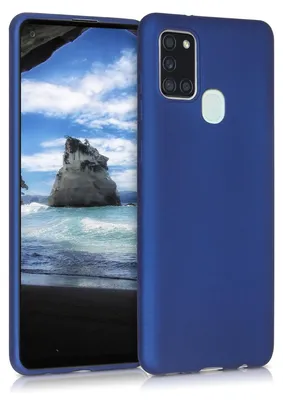 Produktbild von kwmobile Handyhülle für Samsung Galaxy A21s Hülle - Silikon Case metallisch schimmernd - Schutzhülle Cover - Metallic Blau