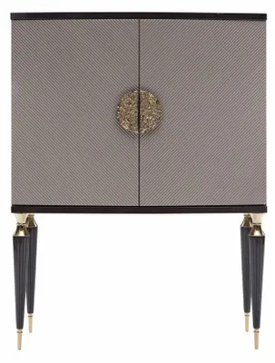 Produktbild von Garnitur Sessel Barschrank Grau Stoff Ohrensessel Bar Wohnzimmer Set