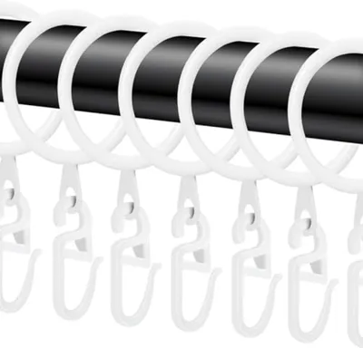 Produktbild von PromoHome® 40 Stück Metall-Vorhangringe mit Kunststoffhaken - 30 mm Innendurchmesser - für Vorhangstangen bis 27 mm - weiß