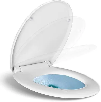 Immagine prodotto di Sedile per WC Ibenzoa® Soft-Close, universale a forma di "O" con sistema di fissaggio rapido, 4 tamponi antiscivolo, cerniere in acciaio inossidabile, dimensioni 405–445×375×54 mm, distanza tra i fori di fissaggio 135–175 mm
