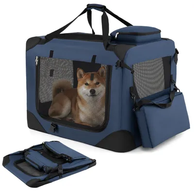 Zdjęcie produktu dla Składana klatka dla psów COSTWAY 72 x 52,5 x 52,5 cm, torba transportowa z siatkowymi okienkami, 3 drzwiami, wyjmowaną wyściółką, uchwytami do przenoszenia i 2 kieszeniami, przenośna klatka transportowa dla psów