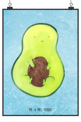 Produktbild von Mr. & Mrs. Panda Bild Avocado Kern DIN A2 - Eisblau - Geschenk, Wandbild, glücklich, Spruch Leben, Plakat, drucke, wanddeko, Kunstdruck, Frucht, Pflanze