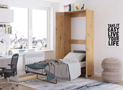 Produktbild von Nástenná posteľ Nástenná posteľ TEDDY 90x200 Artisan Oak Vertical Folding Wall Bed, Sklápacia šatníková posteľ, Šatníková skriňa s integrovanou sklápacou posteľou, Funkčná posteľ vrátane lamelového rámu