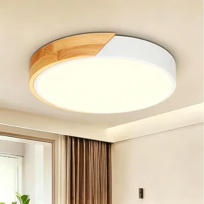 LED-Deckenleuchte 24W Ø30cm Weiß mit Holzeffekt 3000K