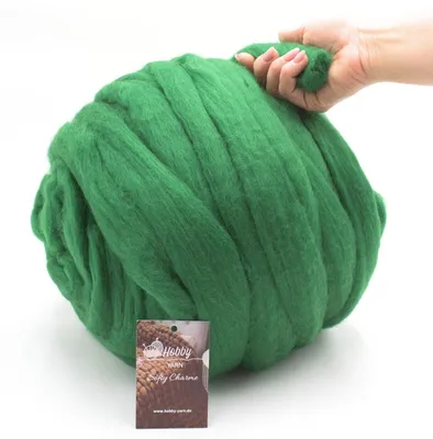 Produktbild von Hobby YARN - Softy Charme – 100% Schurwolle, 1kg, XXL Merino Filzwolle, extra dickes Filzgarn zum Trocken- & Nassfilzen 37199 Forest Green