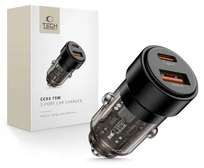 Immagine prodotto di Tech-Protect Cc03 Caricabatterie da auto a 2 porte Pd75W Nero