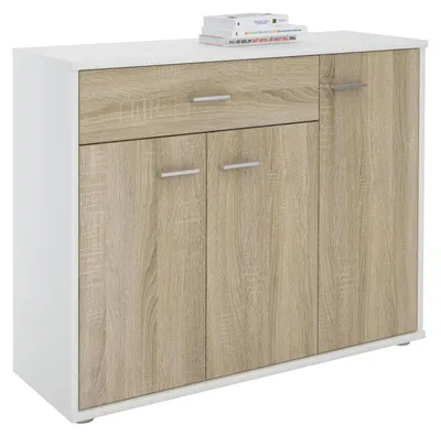 Produktbild von Sideboard ESTELLE Mehrzweckschrank,weiß/Sonoma Eiche mit 3 Türen und 1 Schublade, 88 cm breit