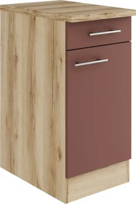Produktbild von Optifit Unterschrank mit Schublade und Drehtür Bari407 BxTxH 40 x 60 x 84,8 cm rostrot matt zerlegt Anschlag reversibel KUBA U406-9+