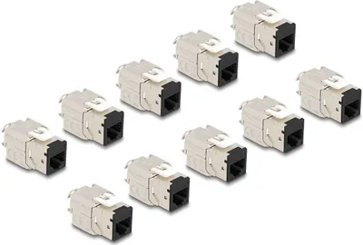 Zdjęcie produktu dla DeLOCK Keystone Modul RJ45 żeński do LSA Cat.6A zestaw bez użycia narzędzi czarny, 10 sztuk, Płaski, Czarny, RJ-45, LSA, Żeńska, Żeńska